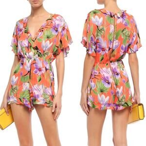 NWT Alice + Olivia Sachi Floral Palm Coral Romper Size 0